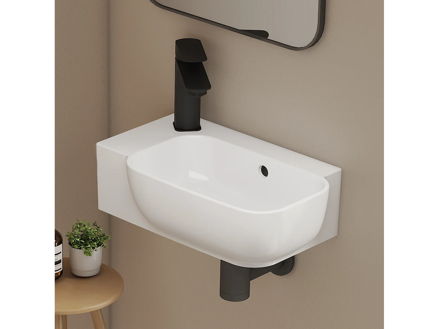 EMKE Keramische Wandwastafel 40x25x14cm, Glanzend Wit, Vierkante Wandwastafel met Kraangat