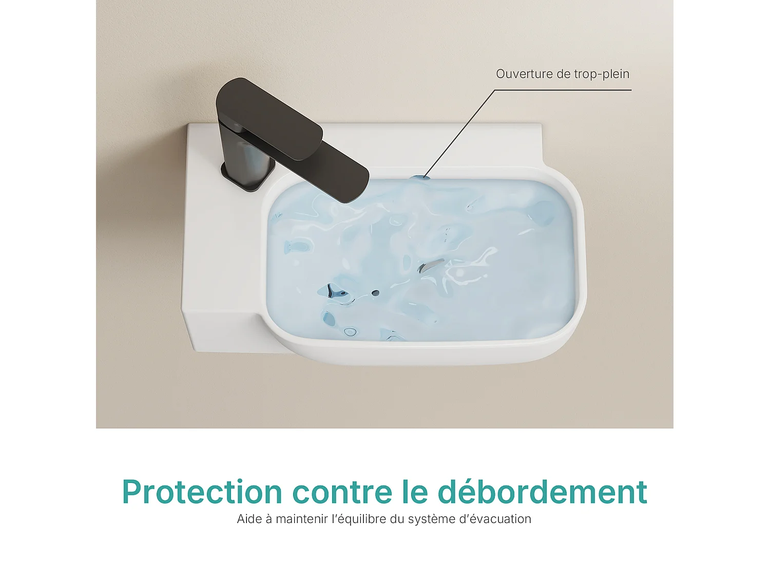 EMKE Keramische Wandwastafel 40x25x14cm, Glanzend Wit, Vierkante Wandwastafel met Kraangat