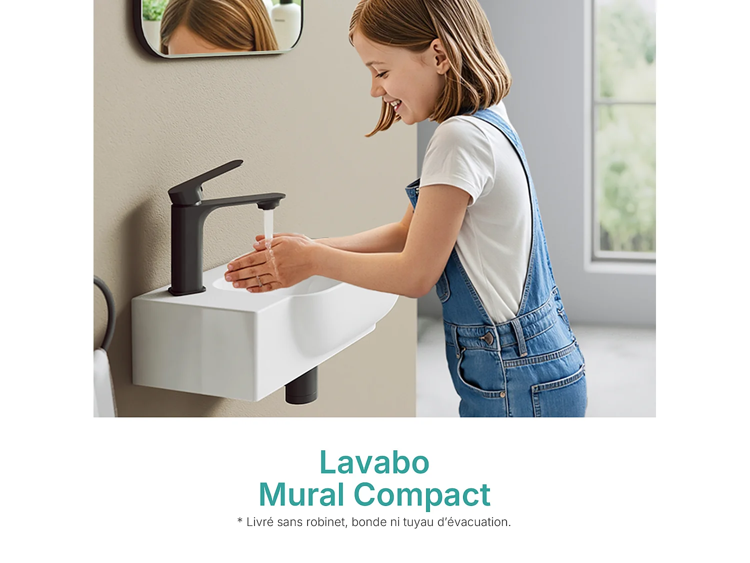 EMKE Keramische Wandwastafel 40x25x14cm, Glanzend Wit, Vierkante Wandwastafel met Kraangat