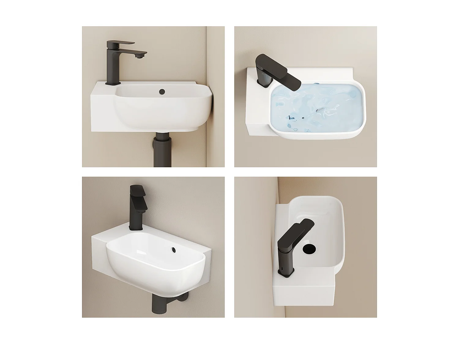 EMKE Keramische Wandwastafel 40x25x14cm, Glanzend Wit, Vierkante Wandwastafel met Kraangat