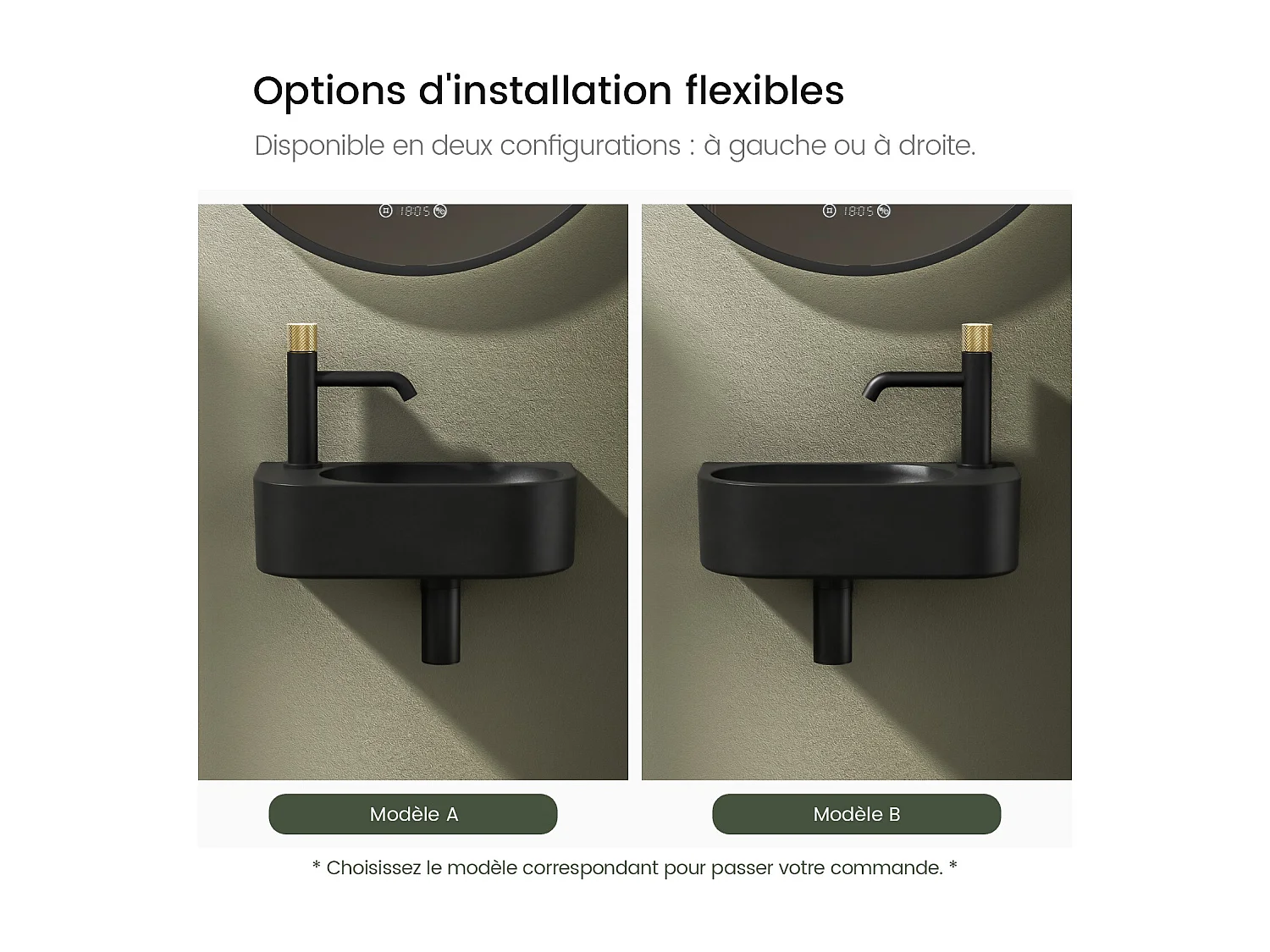 EMKE Badkamerwastafel 400 x 215 x 120 mm, Keramische wastafel met afgeronde hoeken, Kraangat rechts, Mat zwart