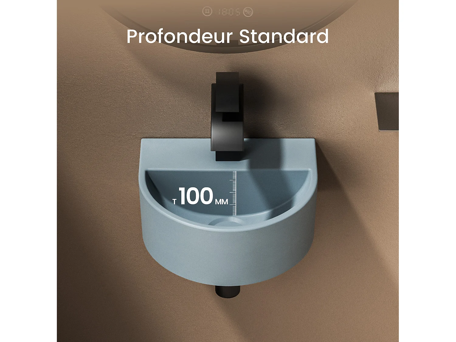 EMKE Compacte badkamerwastafel 303x255x120 mm, Mini keramische wastafel, U-vormig, Wandmontage, Mat lichtgrijsblauw