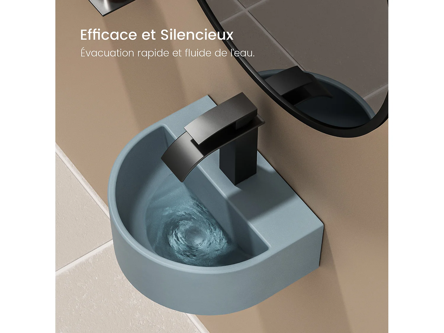 EMKE Compacte badkamerwastafel 303x255x120 mm, Mini keramische wastafel, U-vormig, Wandmontage, Mat lichtgrijsblauw