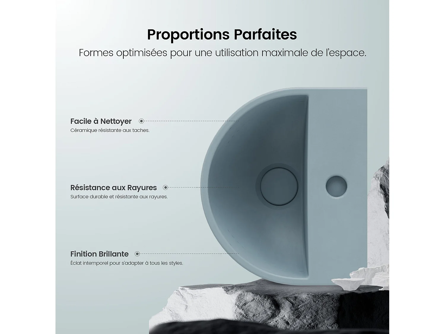 EMKE Compacte badkamerwastafel 303x255x120 mm, Mini keramische wastafel, U-vormig, Wandmontage, Mat lichtgrijsblauw