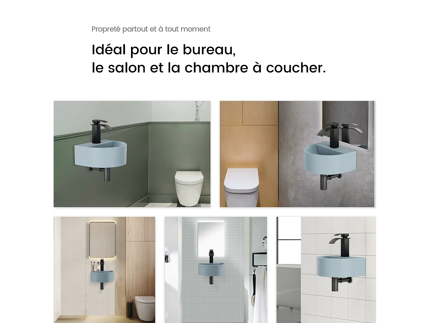 EMKE Compacte badkamerwastafel 303x255x120 mm, Mini keramische wastafel, U-vormig, Wandmontage, Mat lichtgrijsblauw