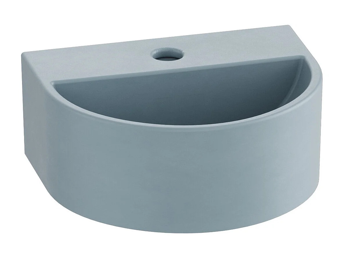 EMKE Compacte badkamerwastafel 303x255x120 mm, Mini keramische wastafel, U-vormig, Wandmontage, Mat lichtgrijsblauw