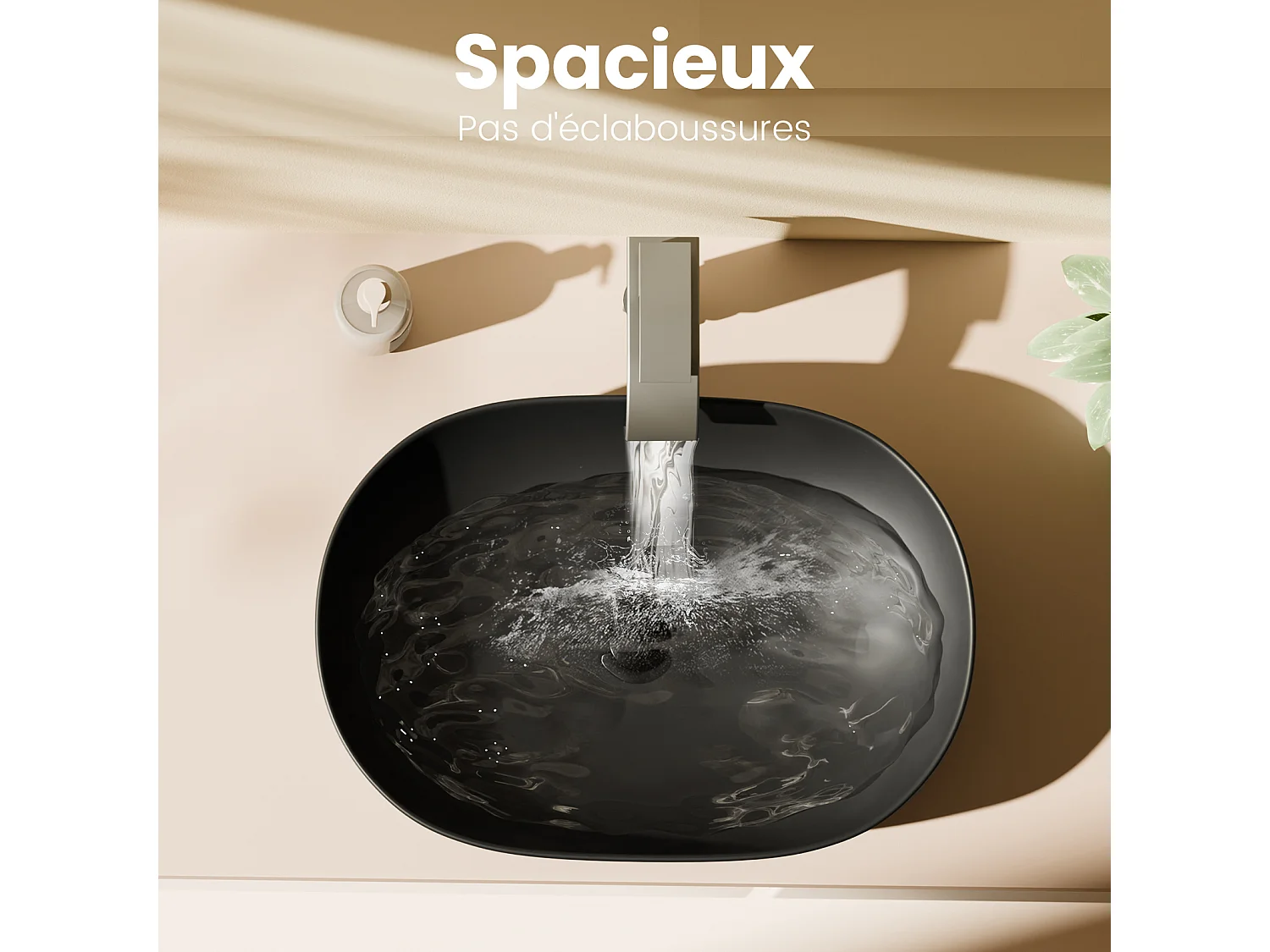 EMKE Ovales Aufsatzwaschbecken, 600 x 415 x 135 mm, Keramikwaschbecken, Mattschwarz