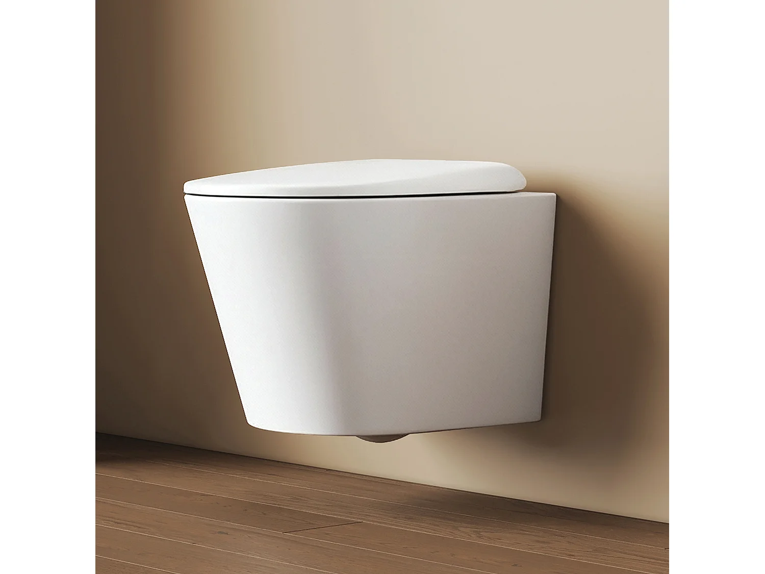 EMKE WC Suspendu Compact en Céramique, Sans Bord, Abattant UF Amovible Frein de Chute, Blanc Brillant 360x365x490 mm