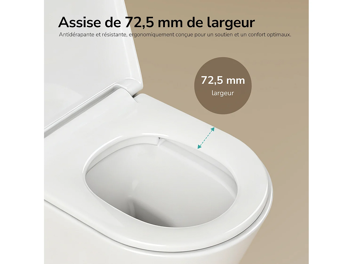 EMKE WC Suspendu Compact en Céramique, Sans Bord, Abattant UF Amovible Frein de Chute, Blanc Brillant 360x365x490 mm