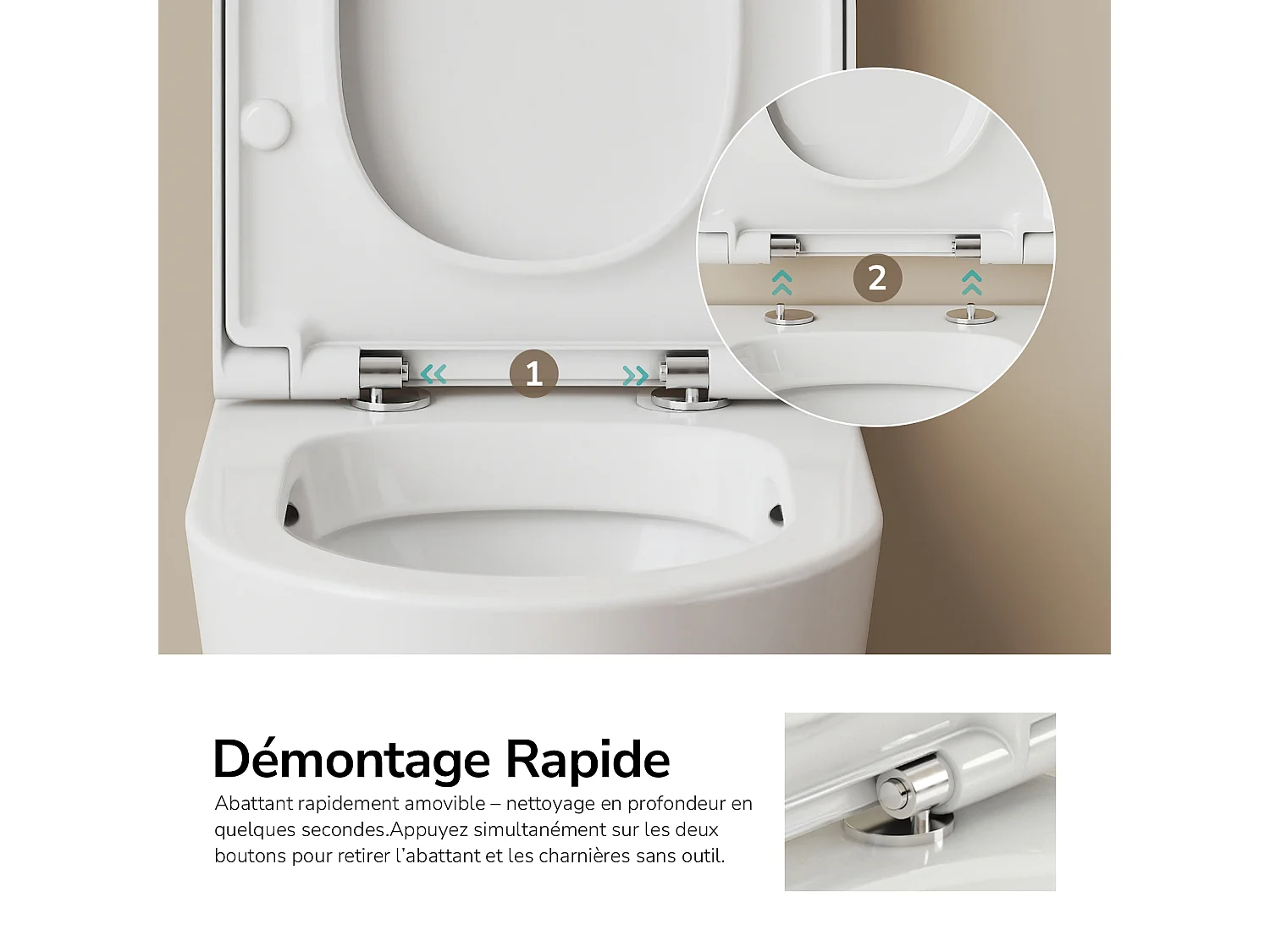 EMKE WC Suspendu Compact en Céramique, Sans Bord, Abattant UF Amovible Frein de Chute, Blanc Brillant 360x365x490 mm