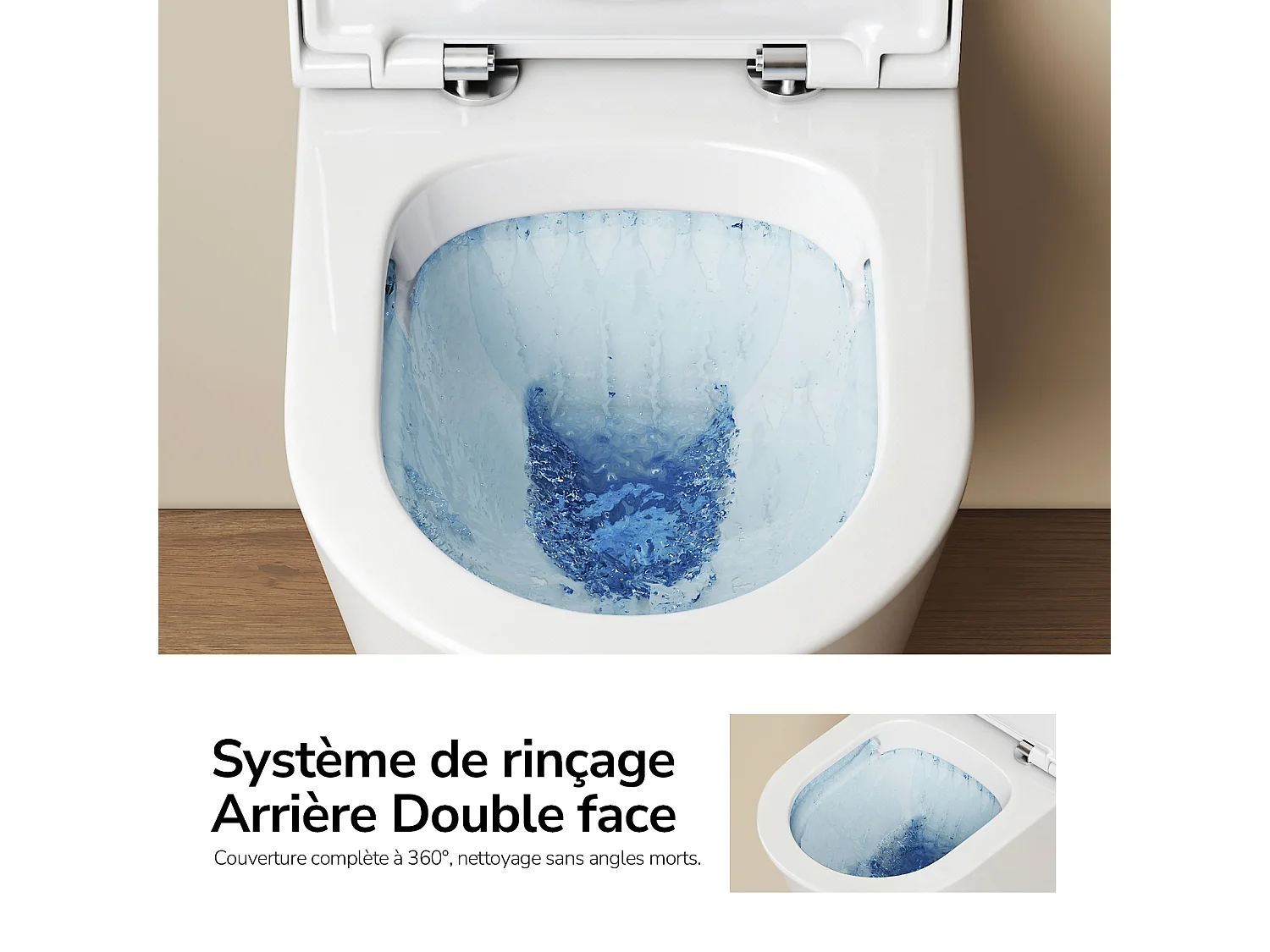 EMKE WC Suspendu Compact en Céramique, Sans Bord, Abattant UF Amovible Frein de Chute, Blanc Brillant 360x365x490 mm