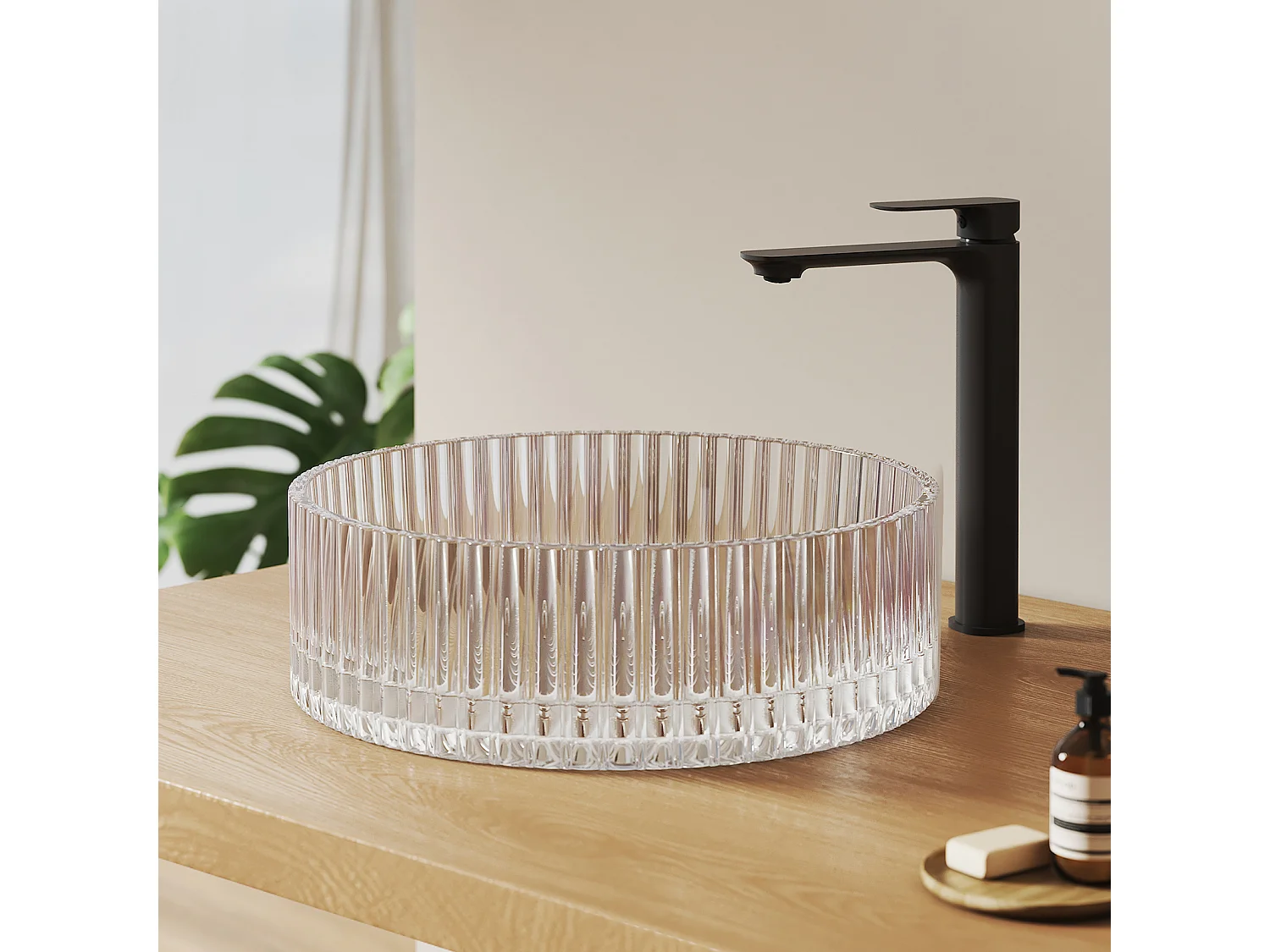 EMKE Lavabo en Verre Trempé Rond à Poser 400x400x120 mm, Vasque Salle de Bain, Irisé