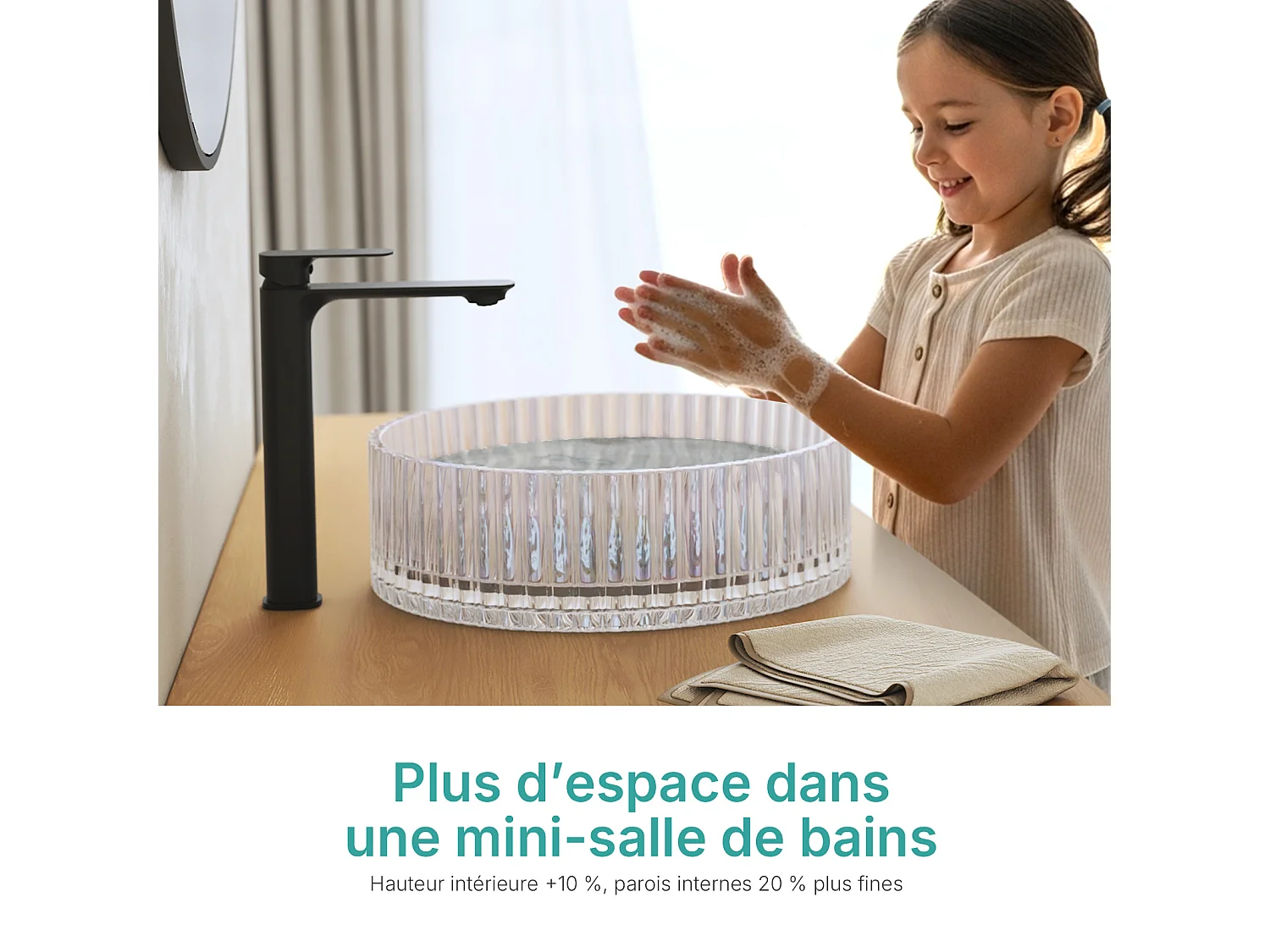 EMKE Lavabo en Verre Trempé Rond à Poser 400x400x120 mm, Vasque Salle de Bain, Irisé