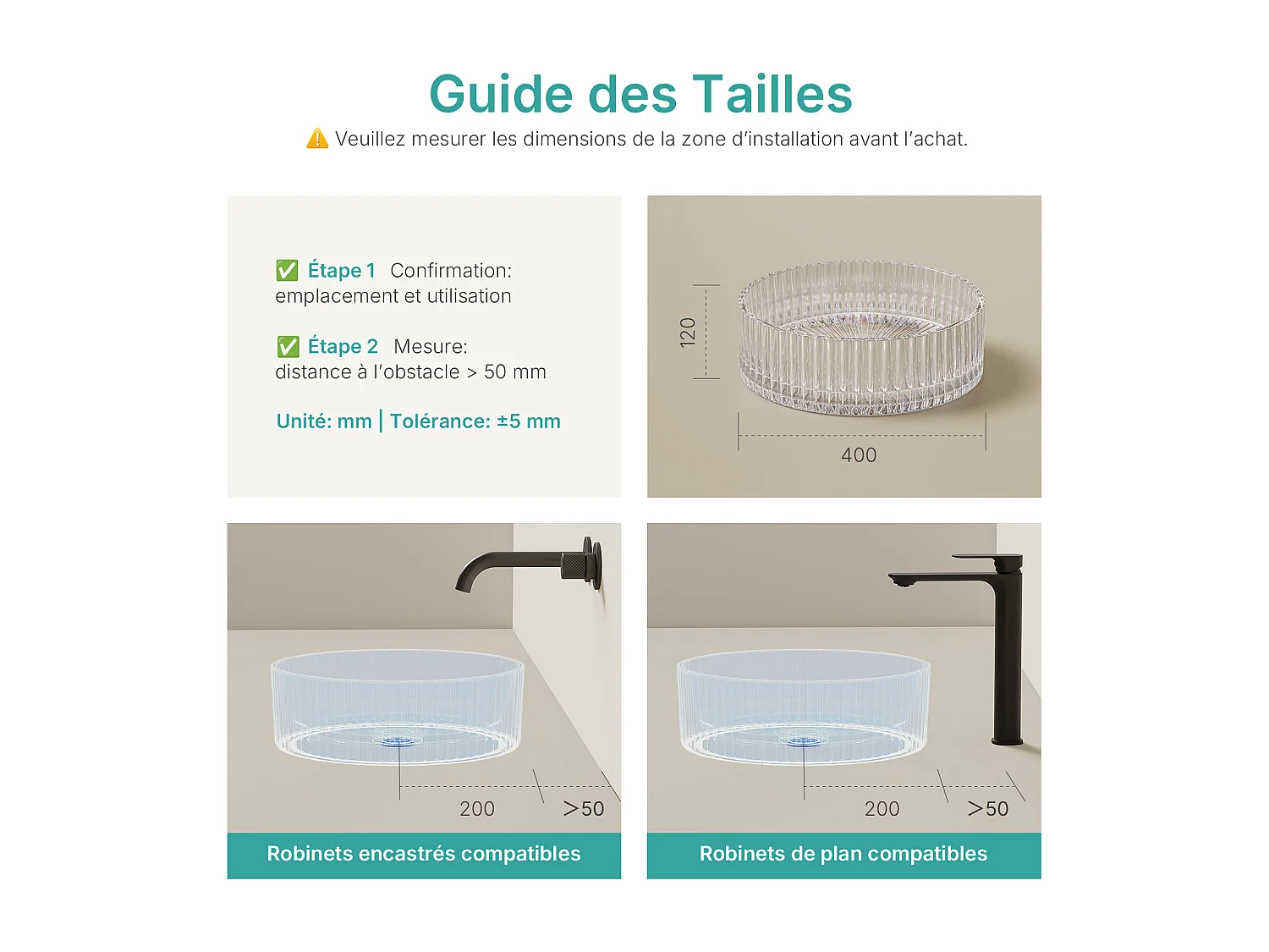 EMKE Lavabo en Verre Trempé Rond à Poser 400x400x120 mm, Vasque Salle de Bain, Irisé