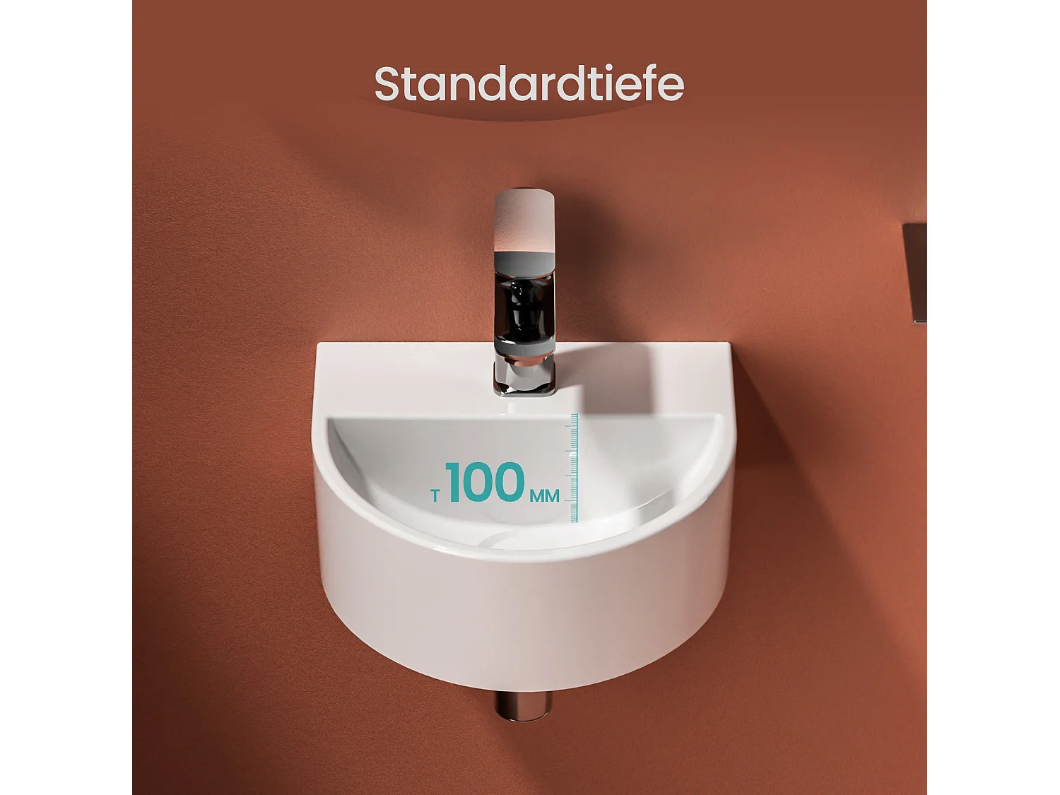 EMKE Wandwastafel 303 x 255 x 120 mm, Mini keramische wastafel, U-vormig, Wandmontage, Glanzend wit