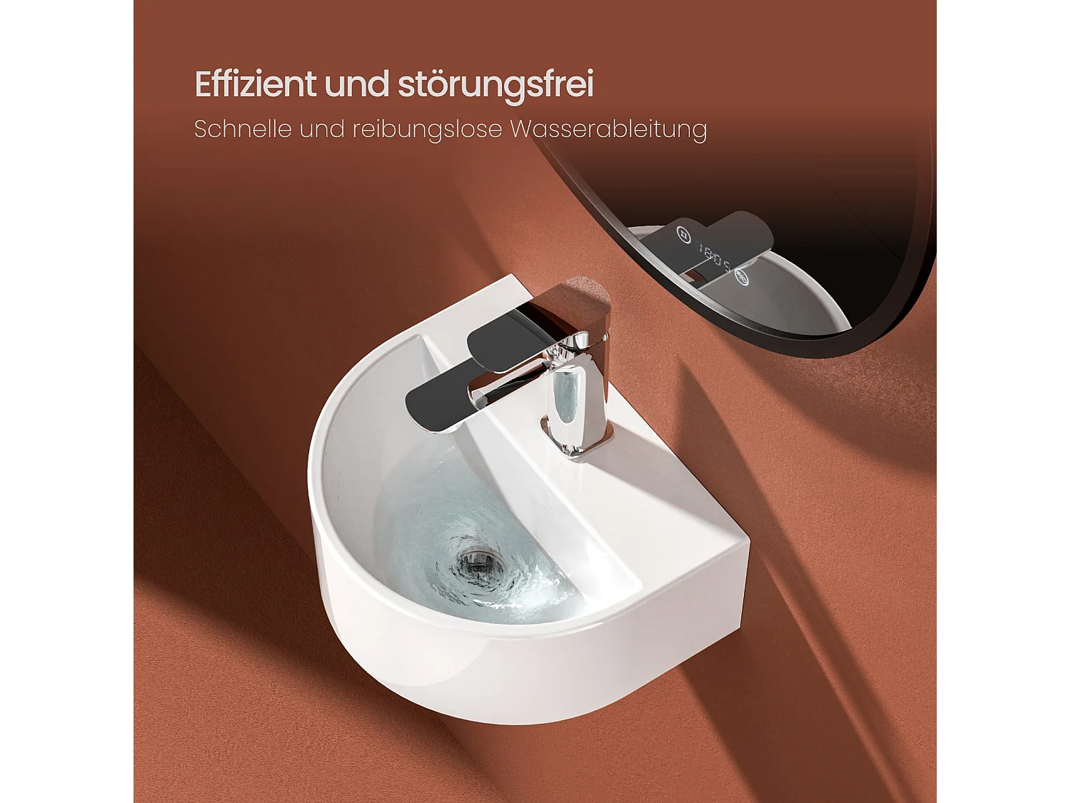 EMKE Wandwastafel 303 x 255 x 120 mm, Mini keramische wastafel, U-vormig, Wandmontage, Glanzend wit