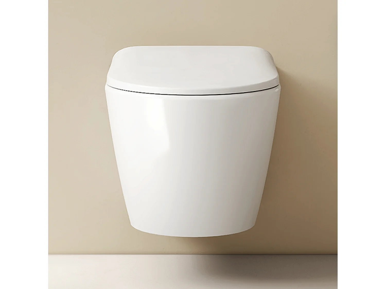 EMKE WC Suspendu Blanc Brillant en Céramique, Sans Bord, Double Chasse, Abattant UF Amovible Frein de Chute 370x370x490 mm