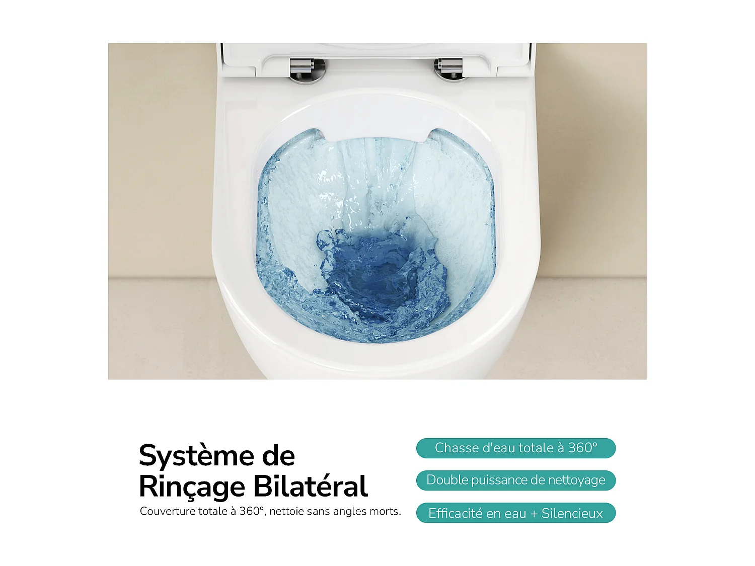 EMKE WC Suspendu Blanc Brillant en Céramique, Sans Bord, Double Chasse, Abattant UF Amovible Frein de Chute 370x370x490 mm