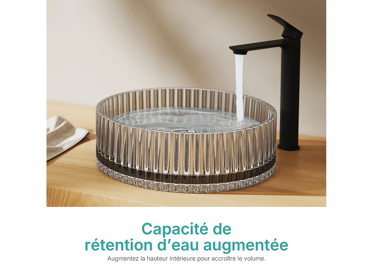 EMKE Lavabo en Verre Trempé Rond à Poser 400x400x120 mm, Vasque Salle de Bain, Gris Transparent