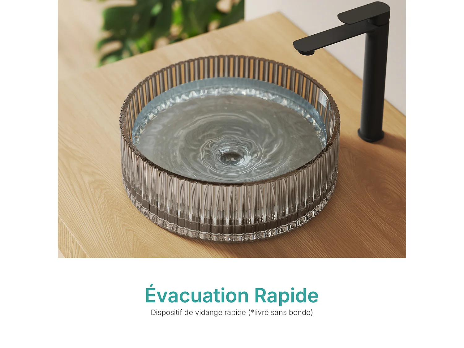 EMKE Lavabo en Verre Trempé Rond à Poser 400x400x120 mm, Vasque Salle de Bain, Gris Transparent