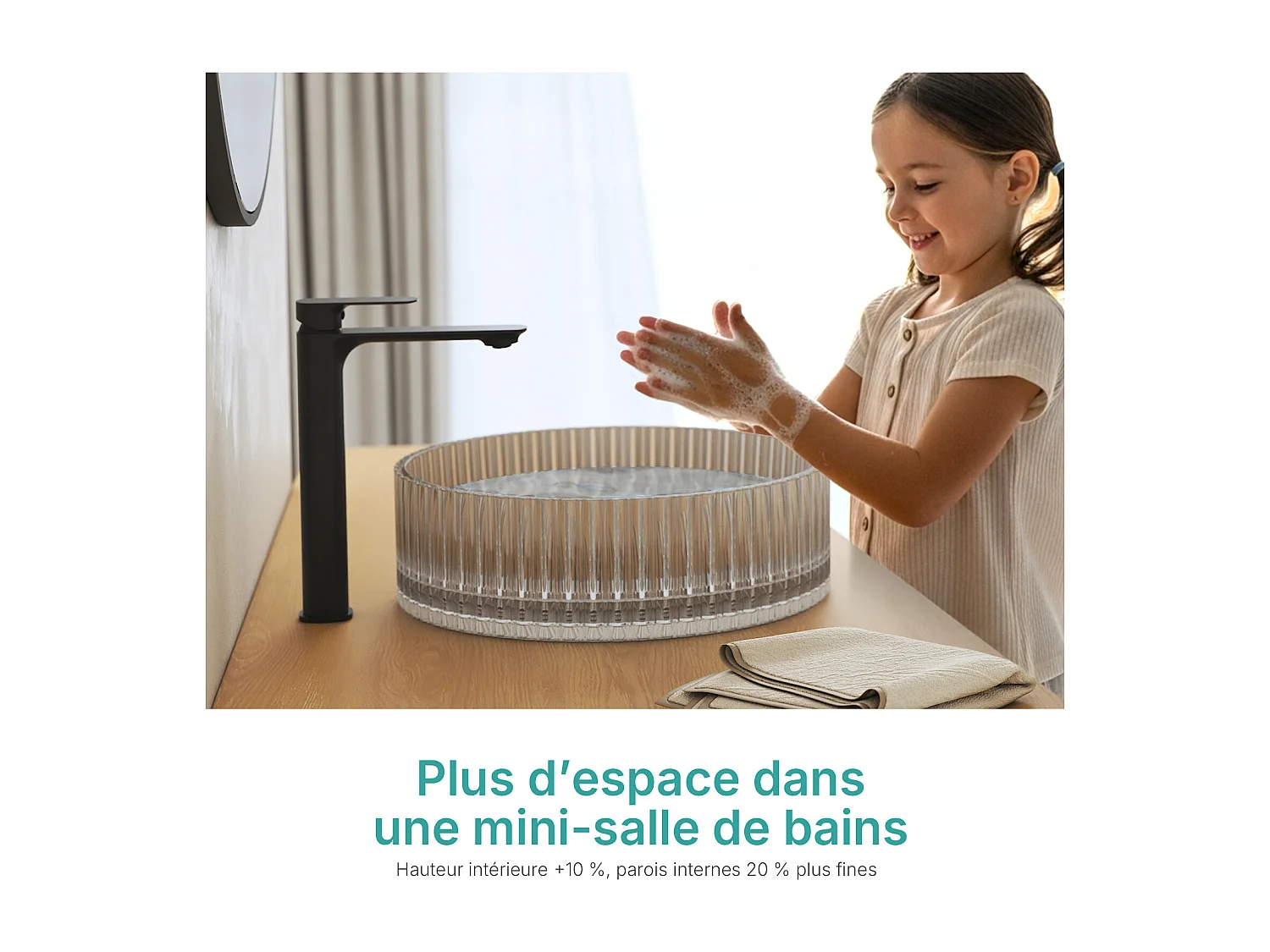 EMKE Lavabo en Verre Trempé Rond à Poser 400x400x120 mm, Vasque Salle de Bain, Gris Transparent