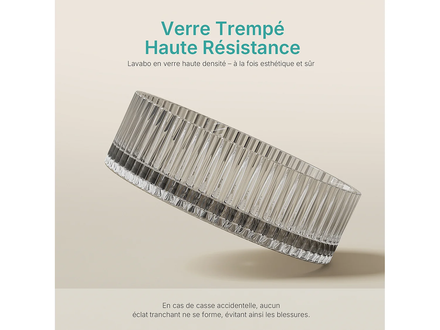 EMKE Lavabo en Verre Trempé Rond à Poser 400x400x120 mm, Vasque Salle de Bain, Gris Transparent