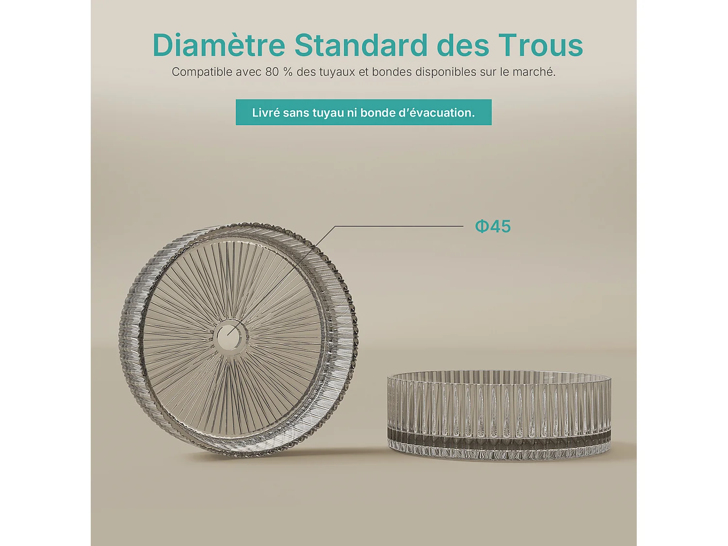 EMKE Lavabo en Verre Trempé Rond à Poser 400x400x120 mm, Vasque Salle de Bain, Gris Transparent