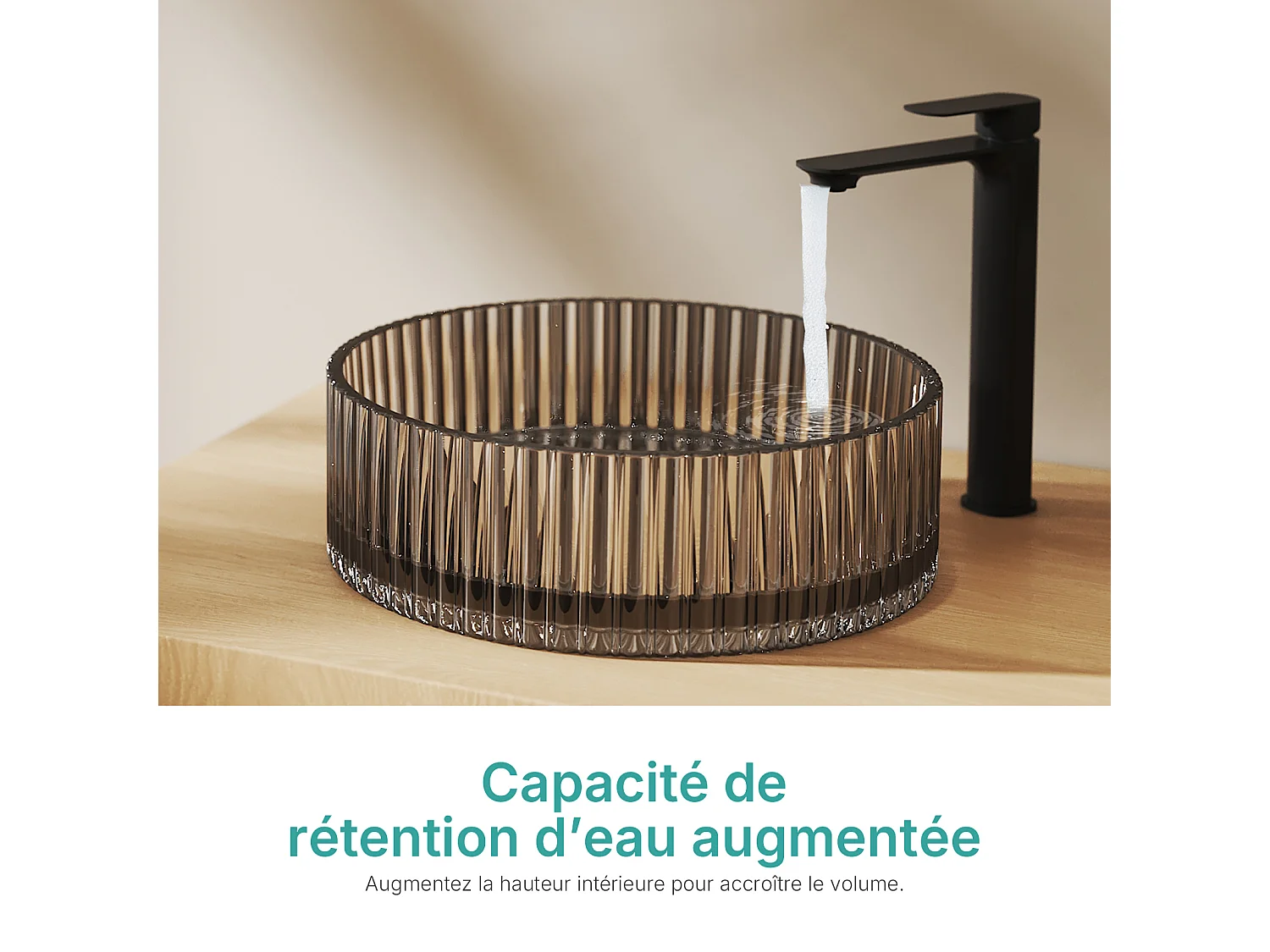 EMKE Lavabo en Verre Trempé Rond à Poser 400x400x120 mm, Vasque Salle de Bain, Mat Noir