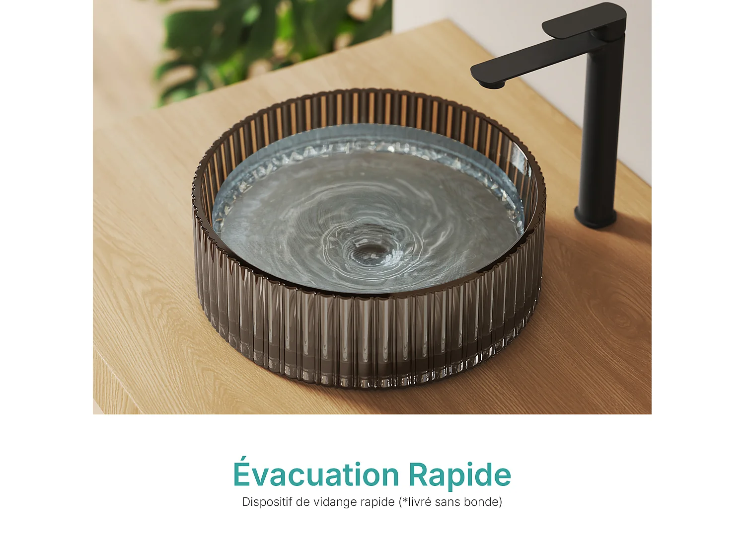 EMKE Lavabo en Verre Trempé Rond à Poser 400x400x120 mm, Vasque Salle de Bain, Mat Noir