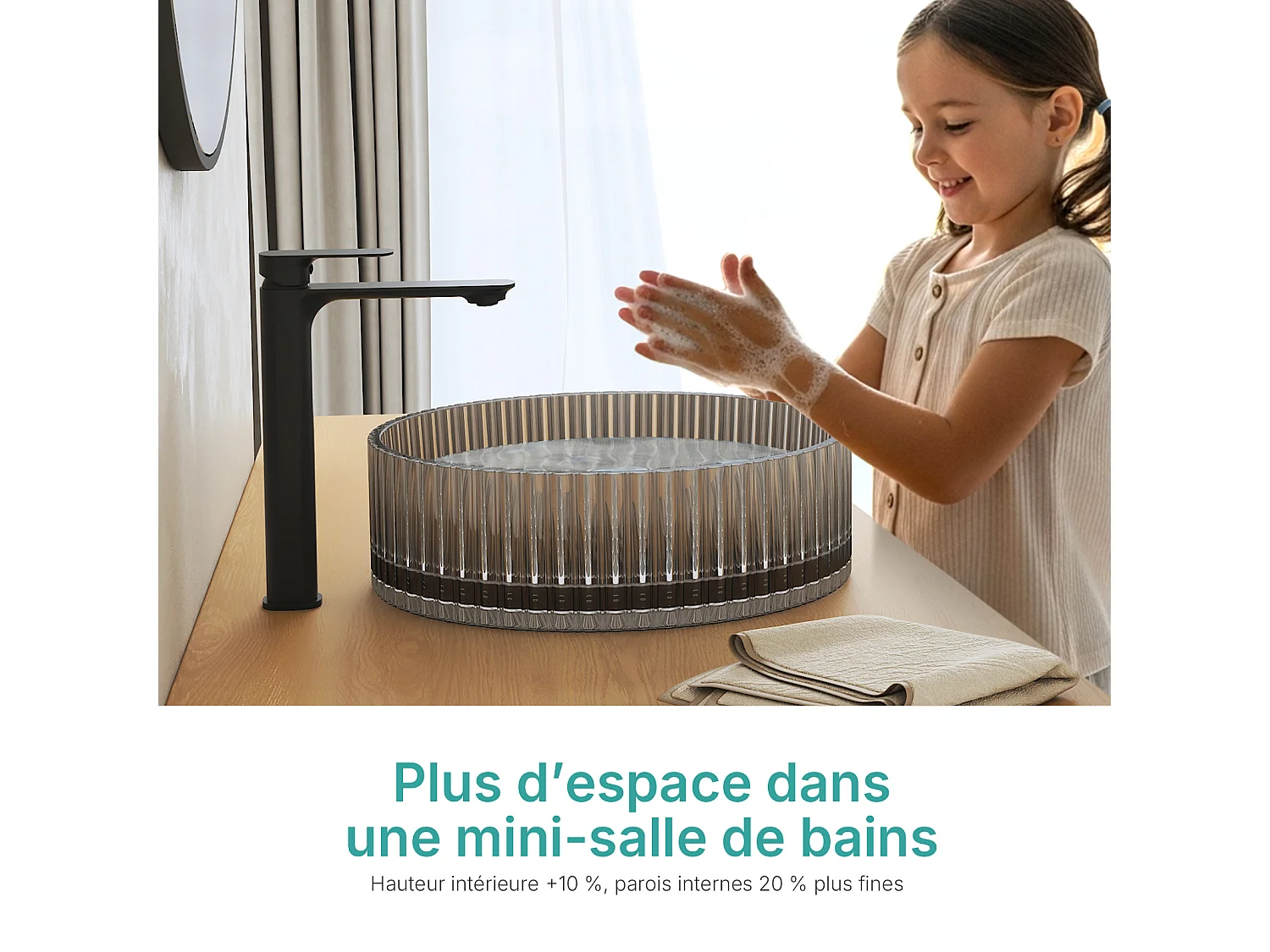 EMKE Lavabo en Verre Trempé Rond à Poser 400x400x120 mm, Vasque Salle de Bain, Mat Noir