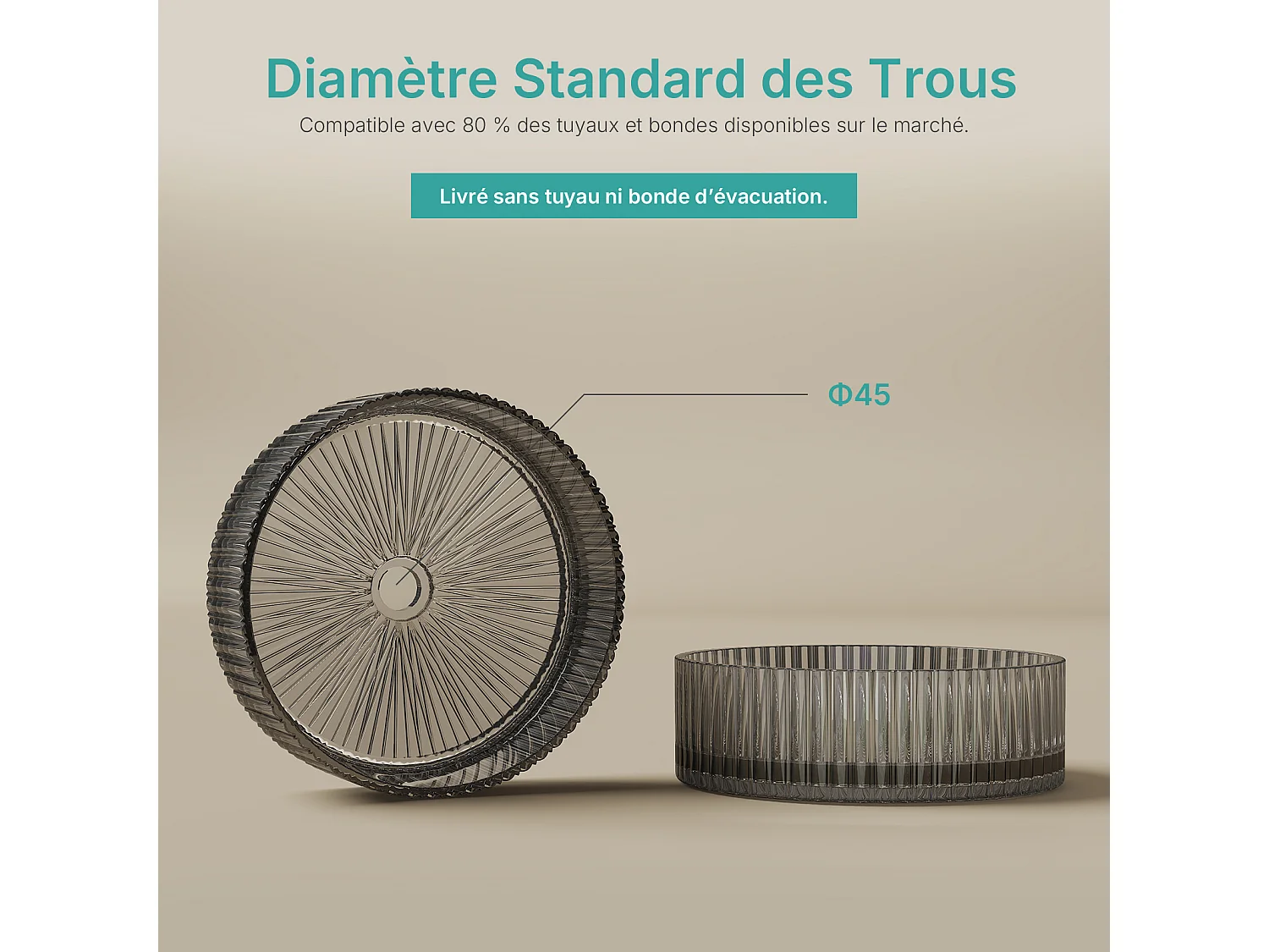 EMKE Lavabo en Verre Trempé Rond à Poser 400x400x120 mm, Vasque Salle de Bain, Mat Noir