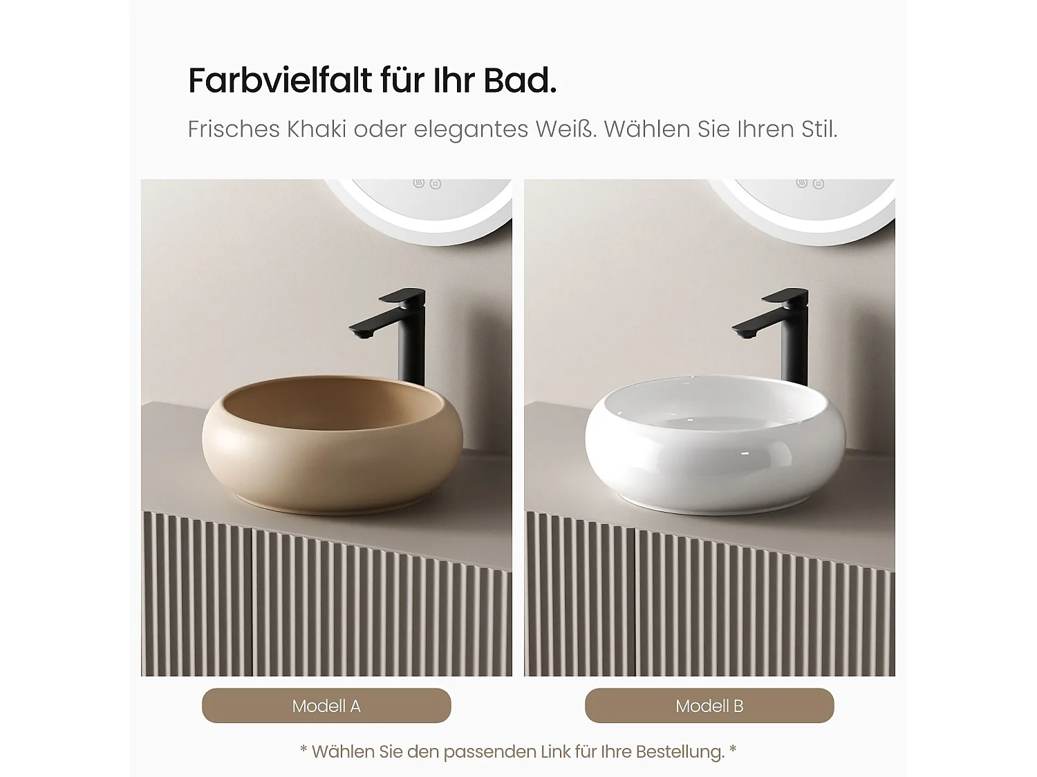 EMKE Vasque à Poser Ronde Incurvée 360 x 360 x 120mm, Lavabo de Salle de Bain en Céramique, Montage sur Comptoir, Beige mat