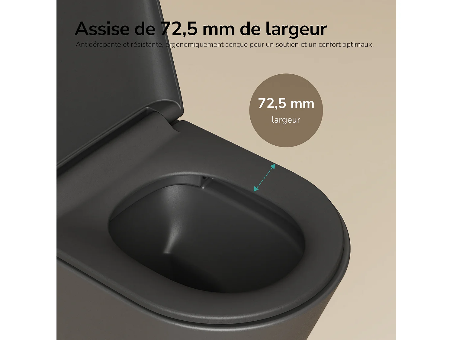 EMKE WC Suspendu Noir Mat en Céramique, Sans Bord, Double Chasse, Abattant UF Amovible Frein de Chute 360x365x490 mm