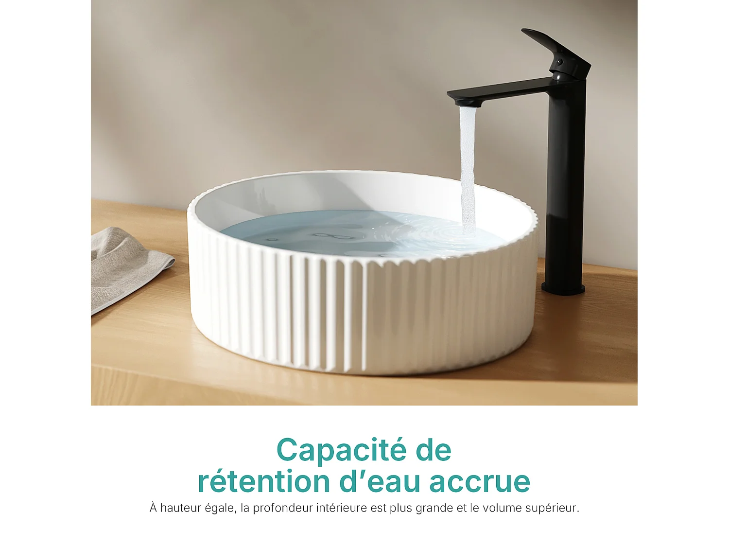 EMKE ronde keramische wastafel 36 x 36 x 11,5 cm, glanzend wit, wastafel voor op het aanrecht zonder kraangat