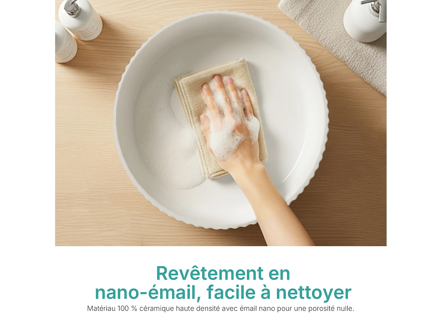 EMKE ronde keramische wastafel 36 x 36 x 11,5 cm, glanzend wit, wastafel voor op het aanrecht zonder kraangat