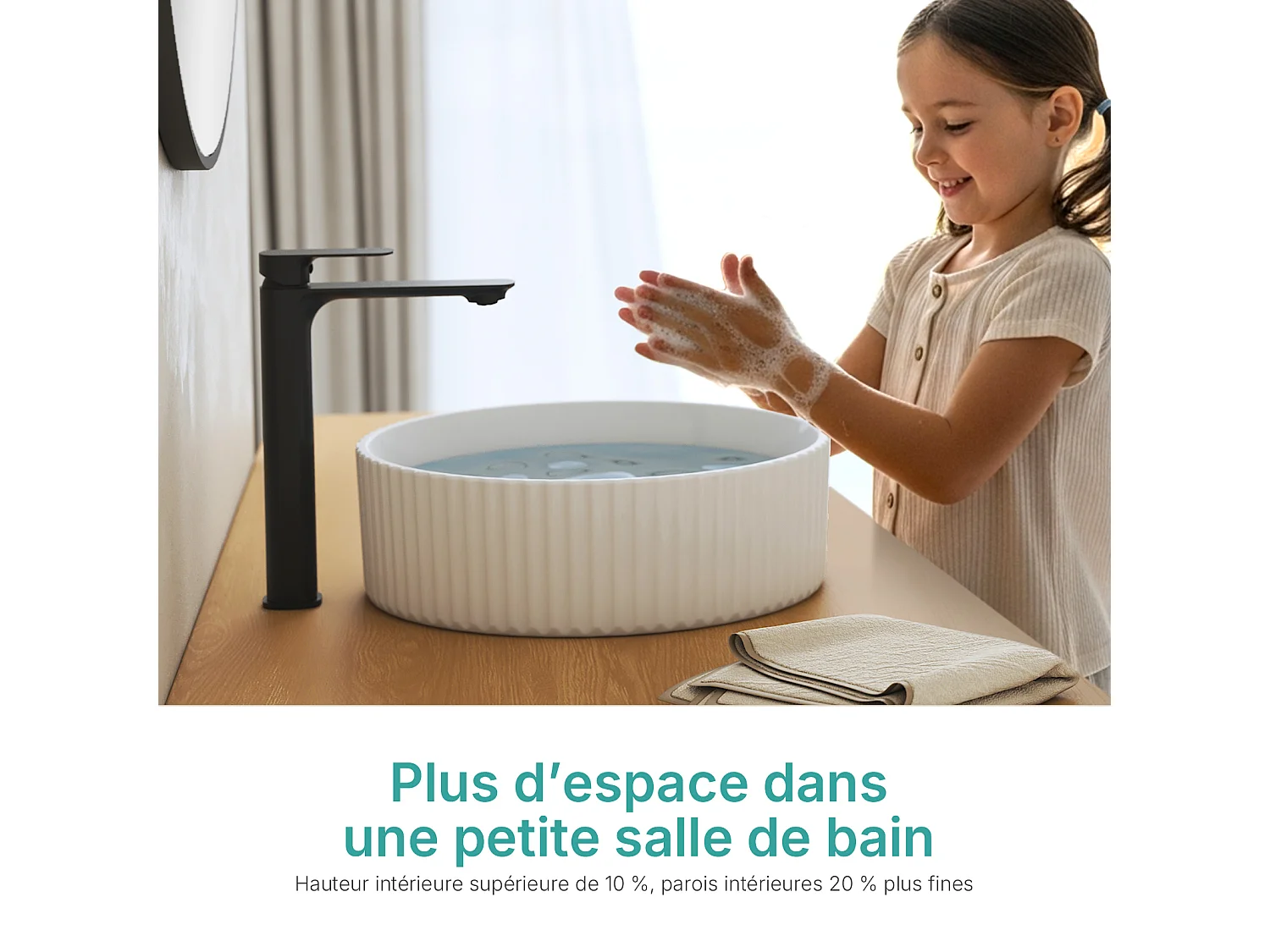 EMKE ronde keramische wastafel 36 x 36 x 11,5 cm, glanzend wit, wastafel voor op het aanrecht zonder kraangat