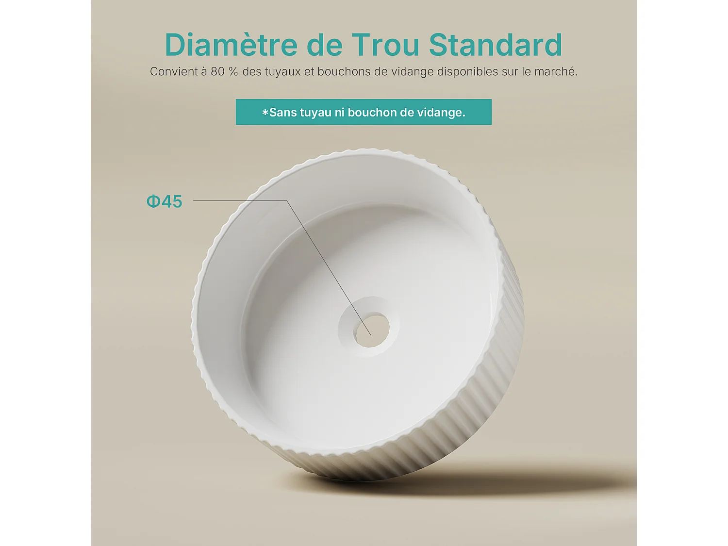 EMKE ronde keramische wastafel 36 x 36 x 11,5 cm, glanzend wit, wastafel voor op het aanrecht zonder kraangat