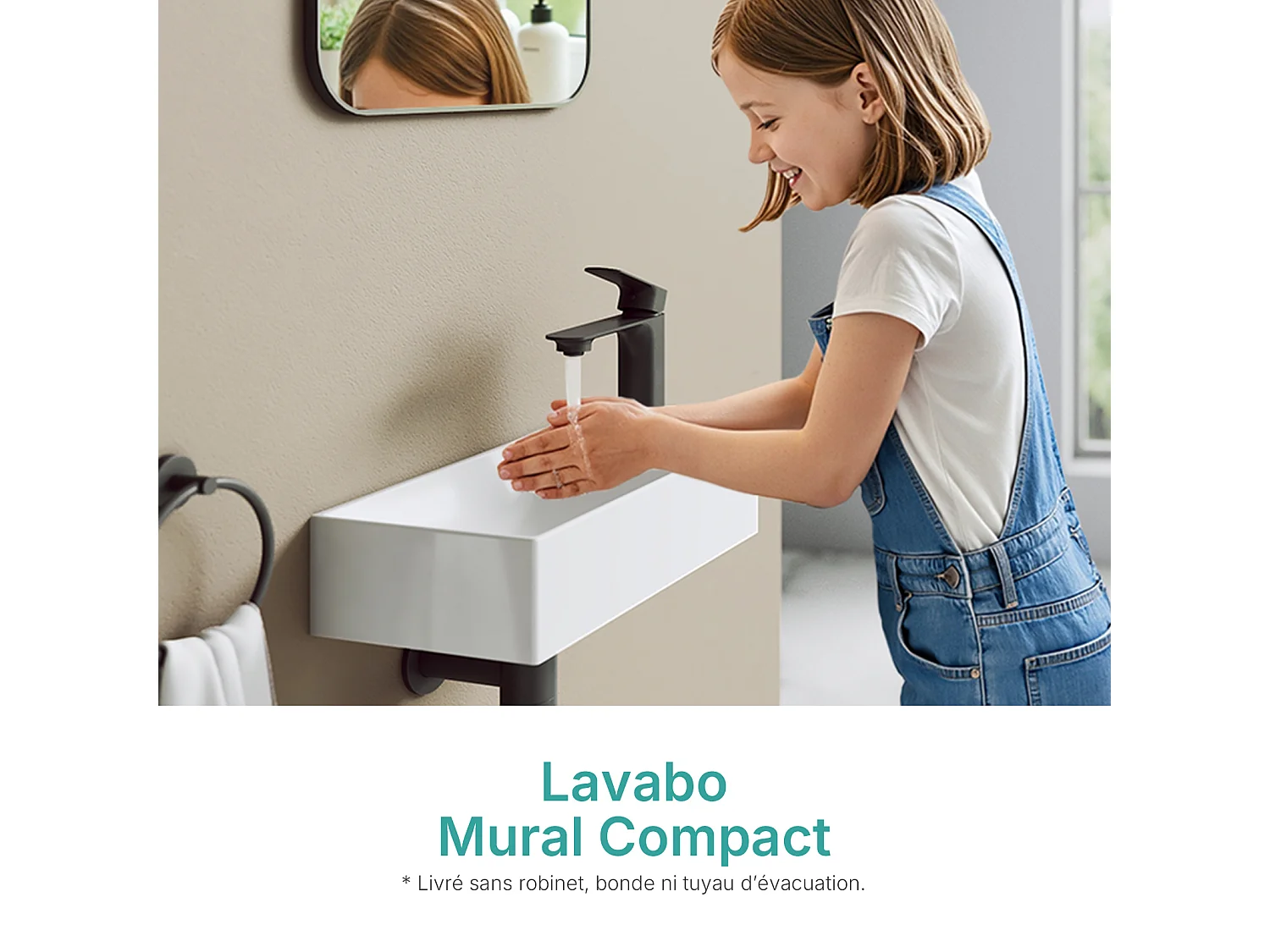 EMKE Wandwastafel 38x22x10 cm, Wit Glanzend wit, Vierkante wandwastafel met kraan Gat