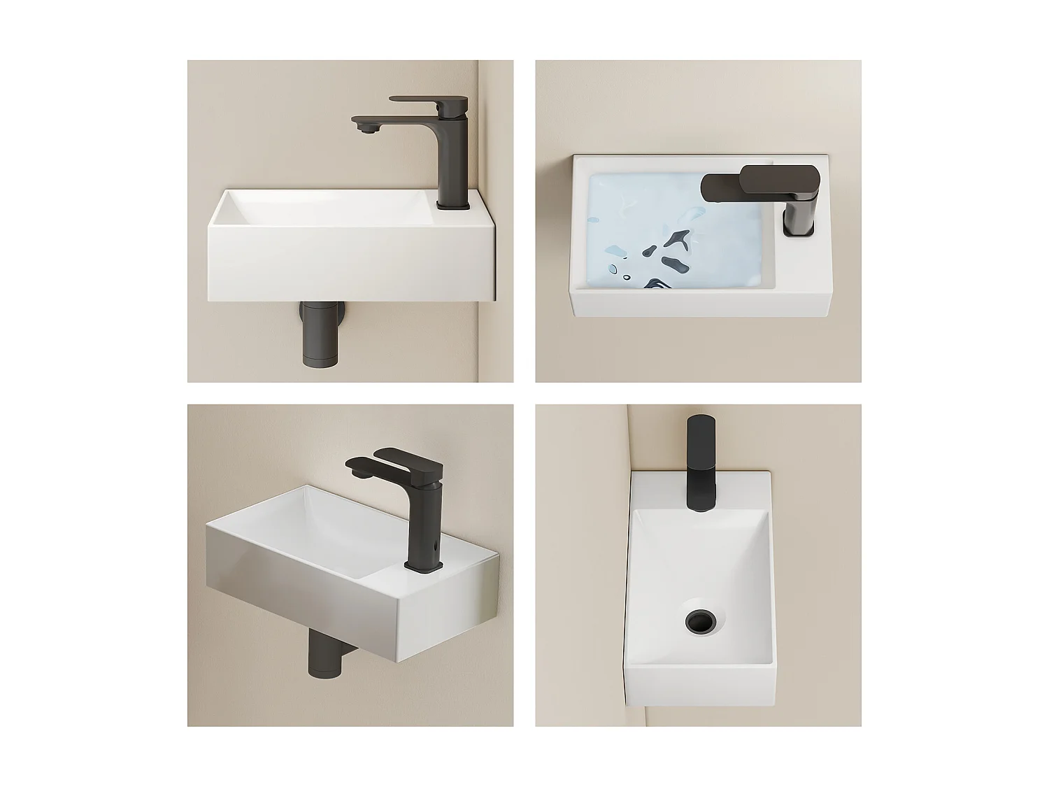 EMKE Wandwastafel 38x22x10 cm, Wit Glanzend wit, Vierkante wandwastafel met kraan Gat