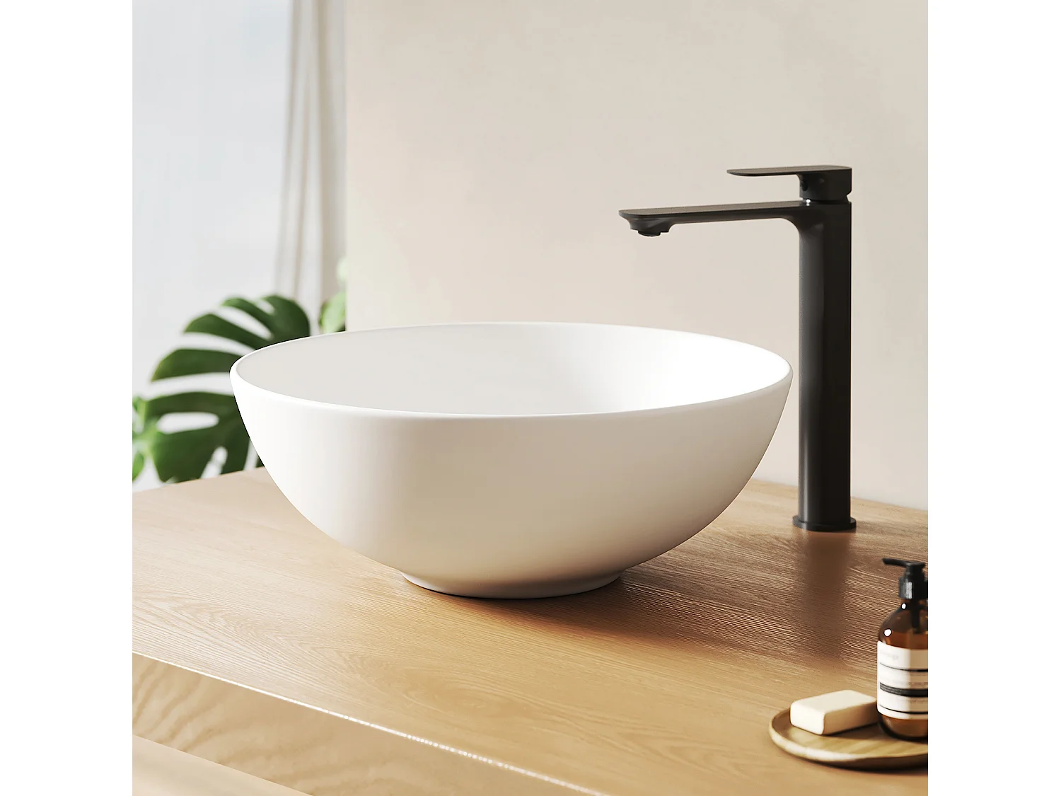 EMKE Terracotta keramische wastafel, rond 415x415x155 mm, voor op het aanrecht