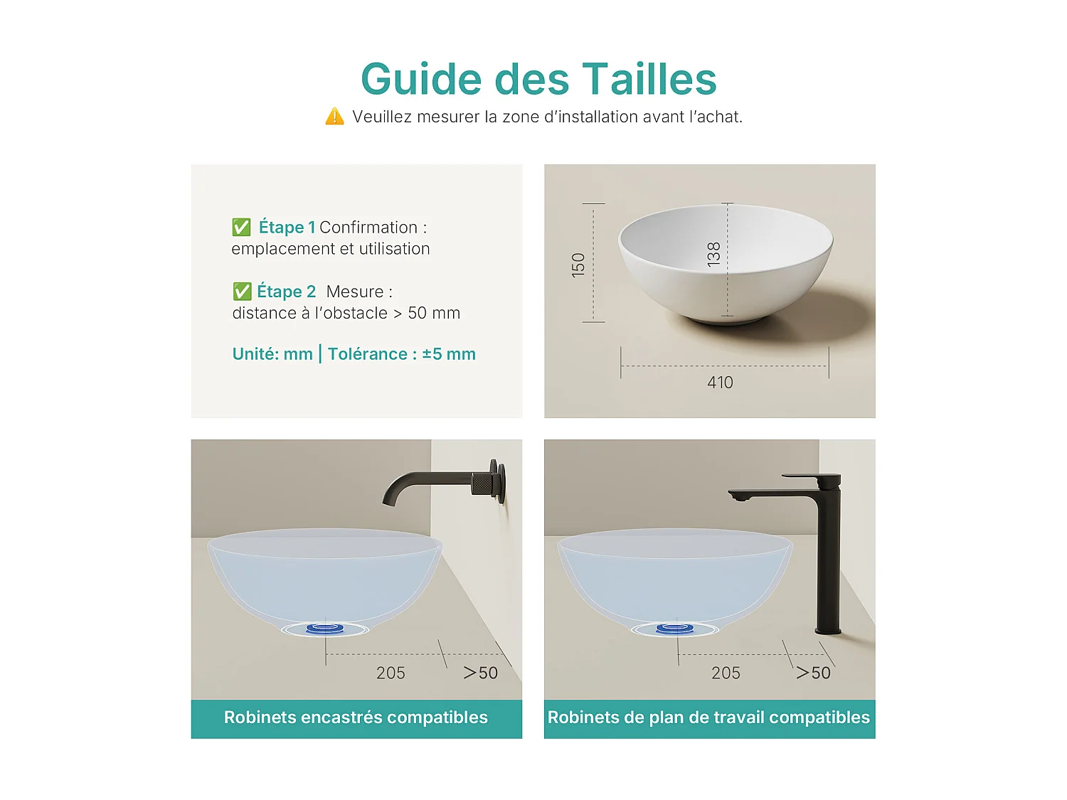 EMKE Terracotta keramische wastafel, rond 415x415x155 mm, voor op het aanrecht