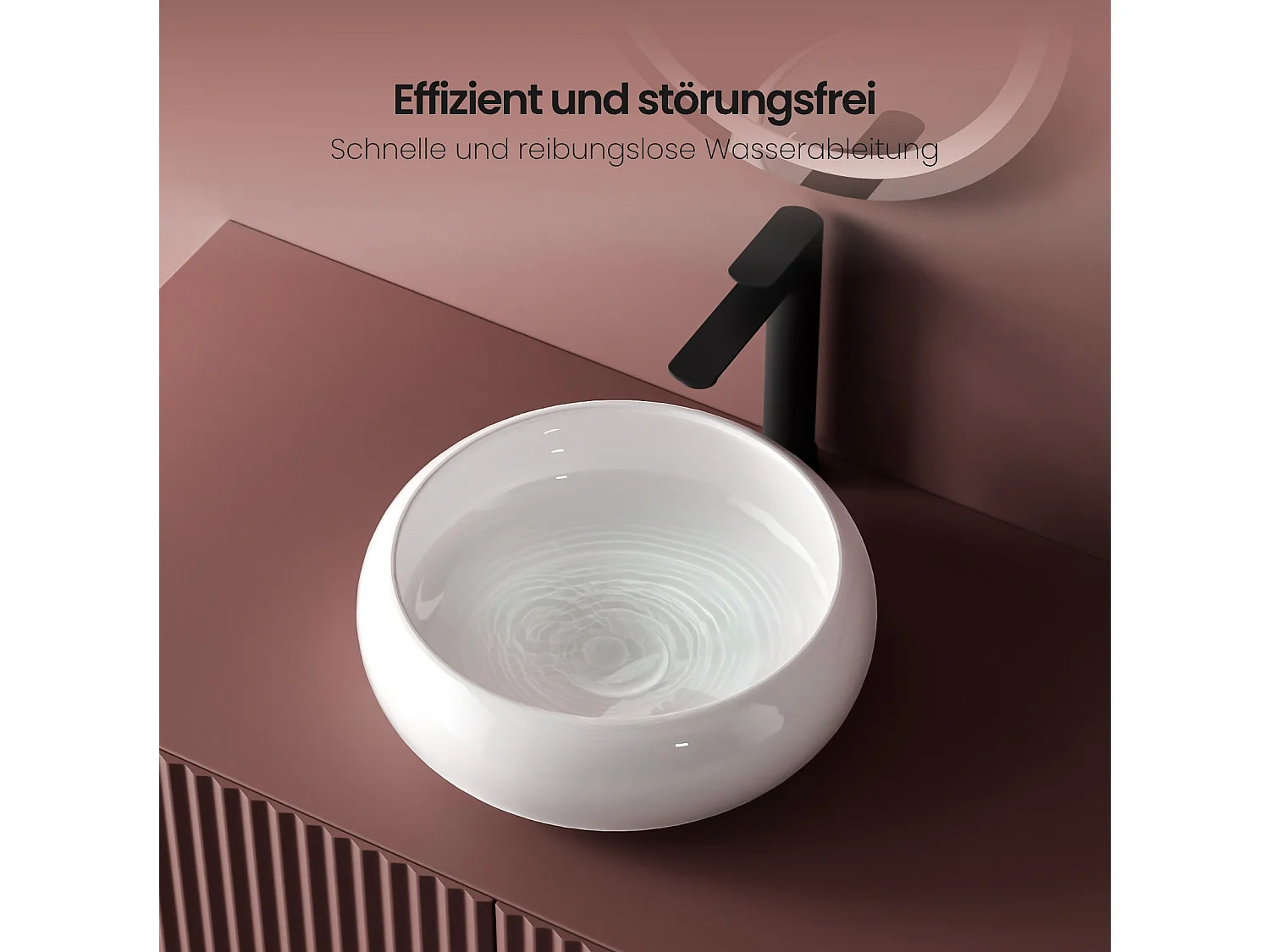 EMKE Ronde wastafel voor op het aanrecht 360 x 360 x 120 mm, Keramische badkamerwastafel, Montage op het aanrecht, Glanzend wit