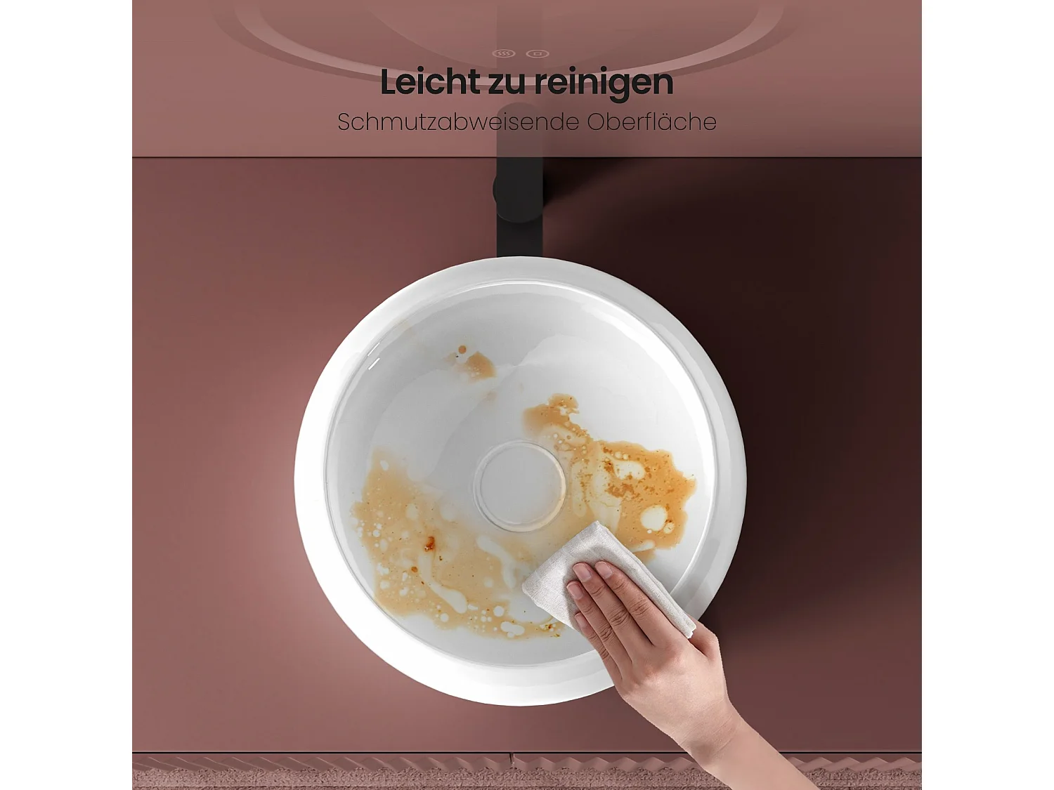 EMKE Ronde wastafel voor op het aanrecht 360 x 360 x 120 mm, Keramische badkamerwastafel, Montage op het aanrecht, Glanzend wit