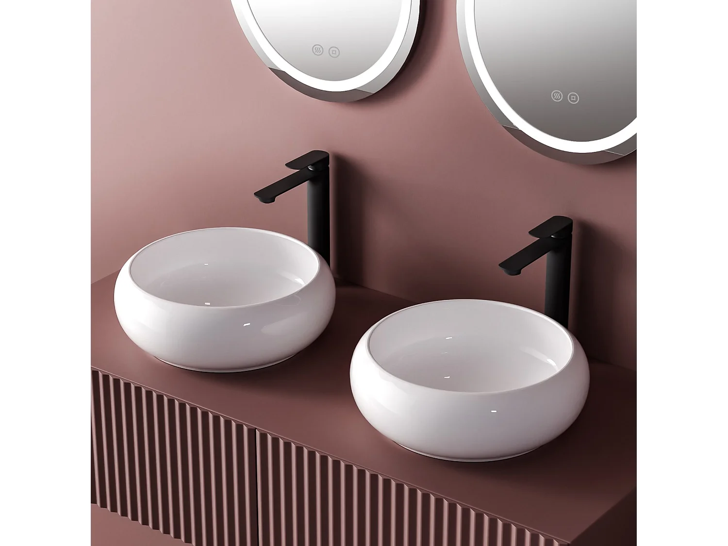 EMKE Ronde wastafel voor op het aanrecht 360 x 360 x 120 mm, Keramische badkamerwastafel, Montage op het aanrecht, Glanzend wit