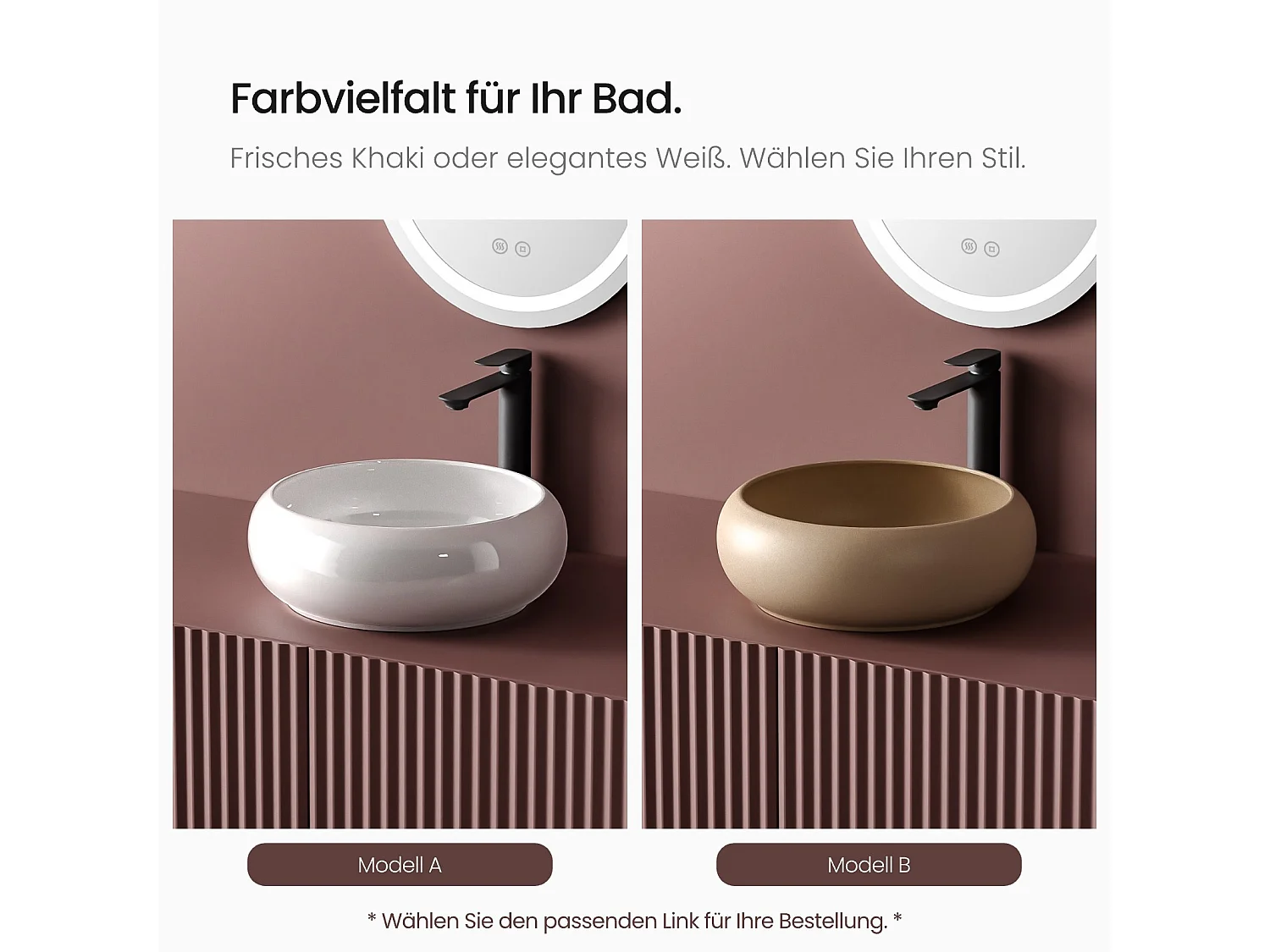 EMKE Ronde wastafel voor op het aanrecht 360 x 360 x 120 mm, Keramische badkamerwastafel, Montage op het aanrecht, Glanzend wit