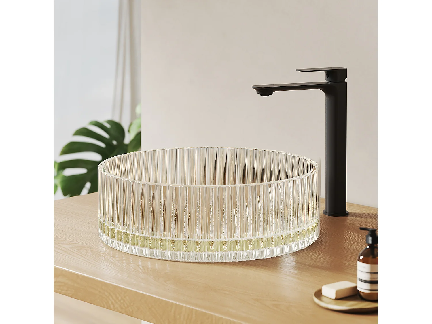 EMKE Lavabo en Verre Trempé Rond à Poser 400x400x120 mm, Vasque Salle de Bain, Champagne Gold