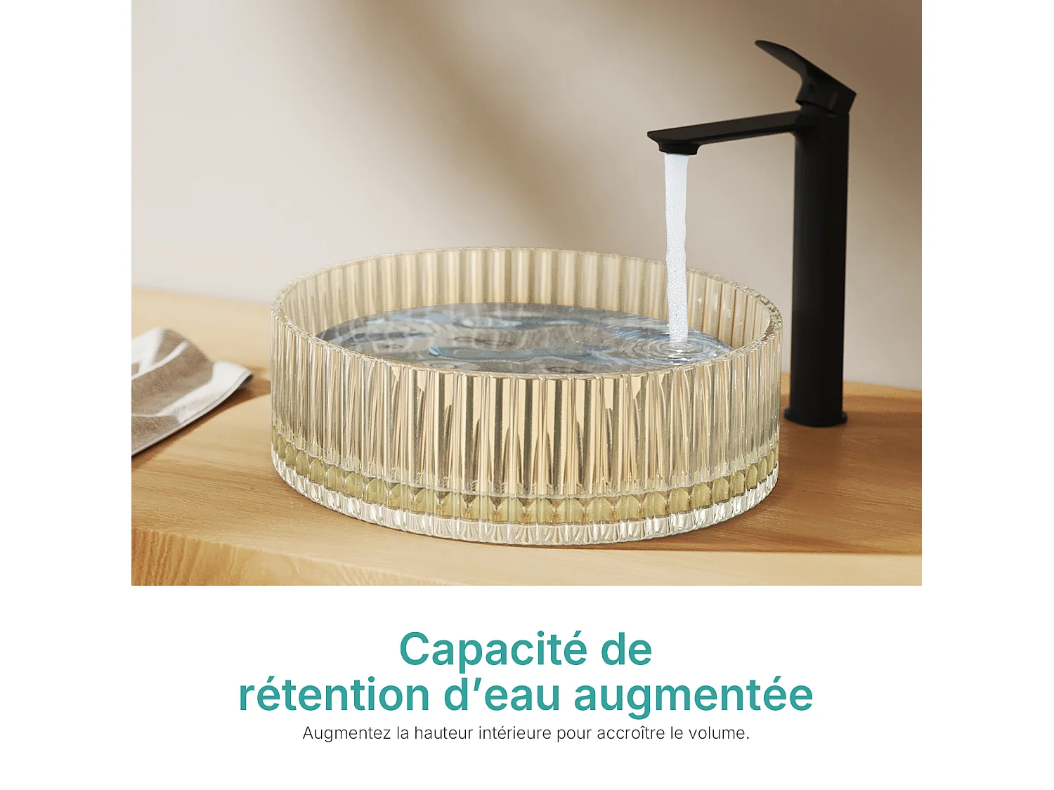 EMKE Lavabo en Verre Trempé Rond à Poser 400x400x120 mm, Vasque Salle de Bain, Champagne Gold