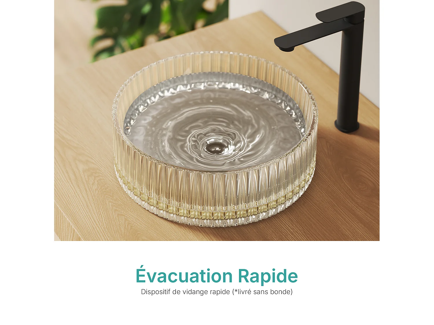 EMKE Lavabo en Verre Trempé Rond à Poser 400x400x120 mm, Vasque Salle de Bain, Champagne Gold