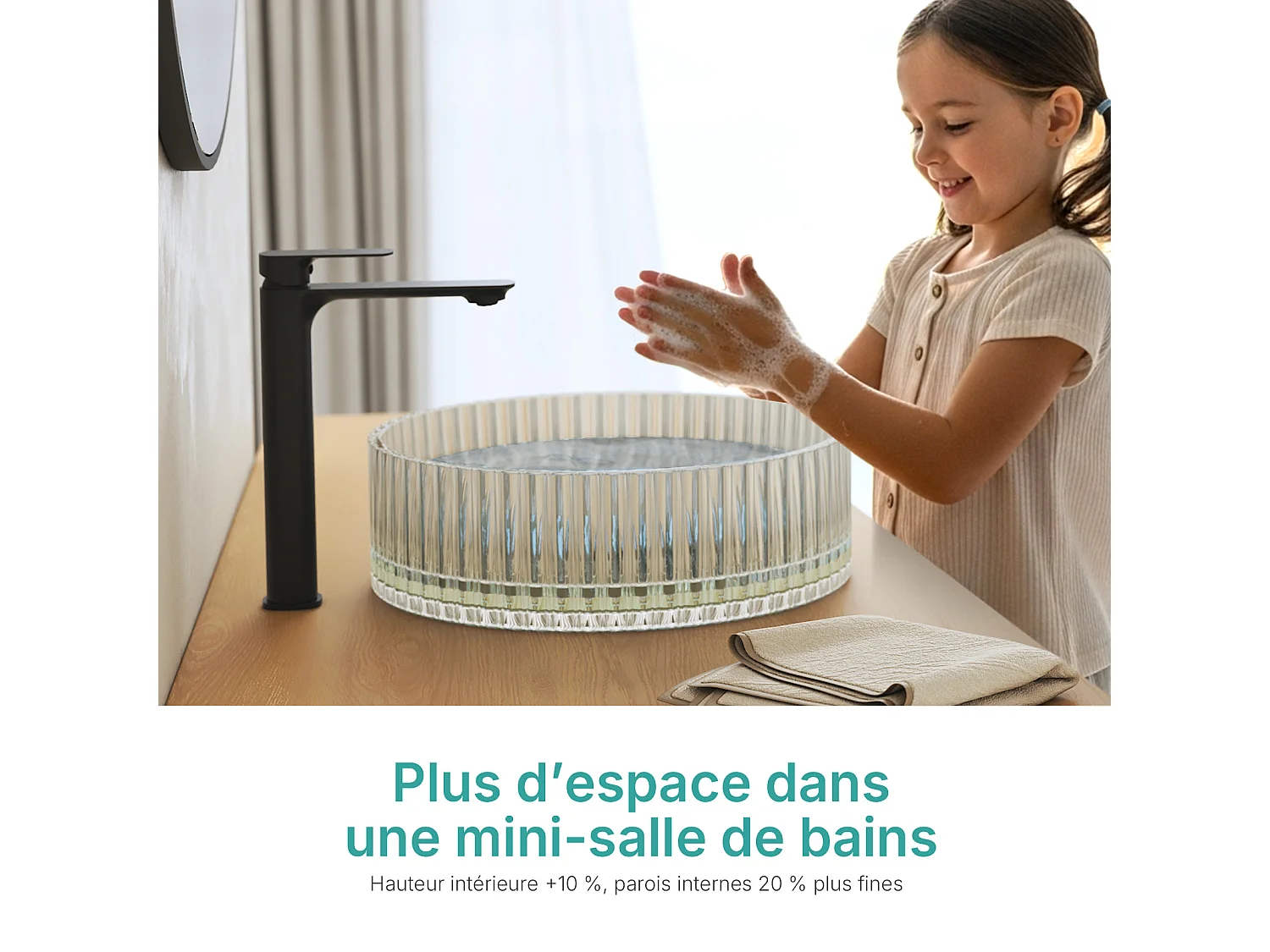 EMKE Lavabo en Verre Trempé Rond à Poser 400x400x120 mm, Vasque Salle de Bain, Champagne Gold