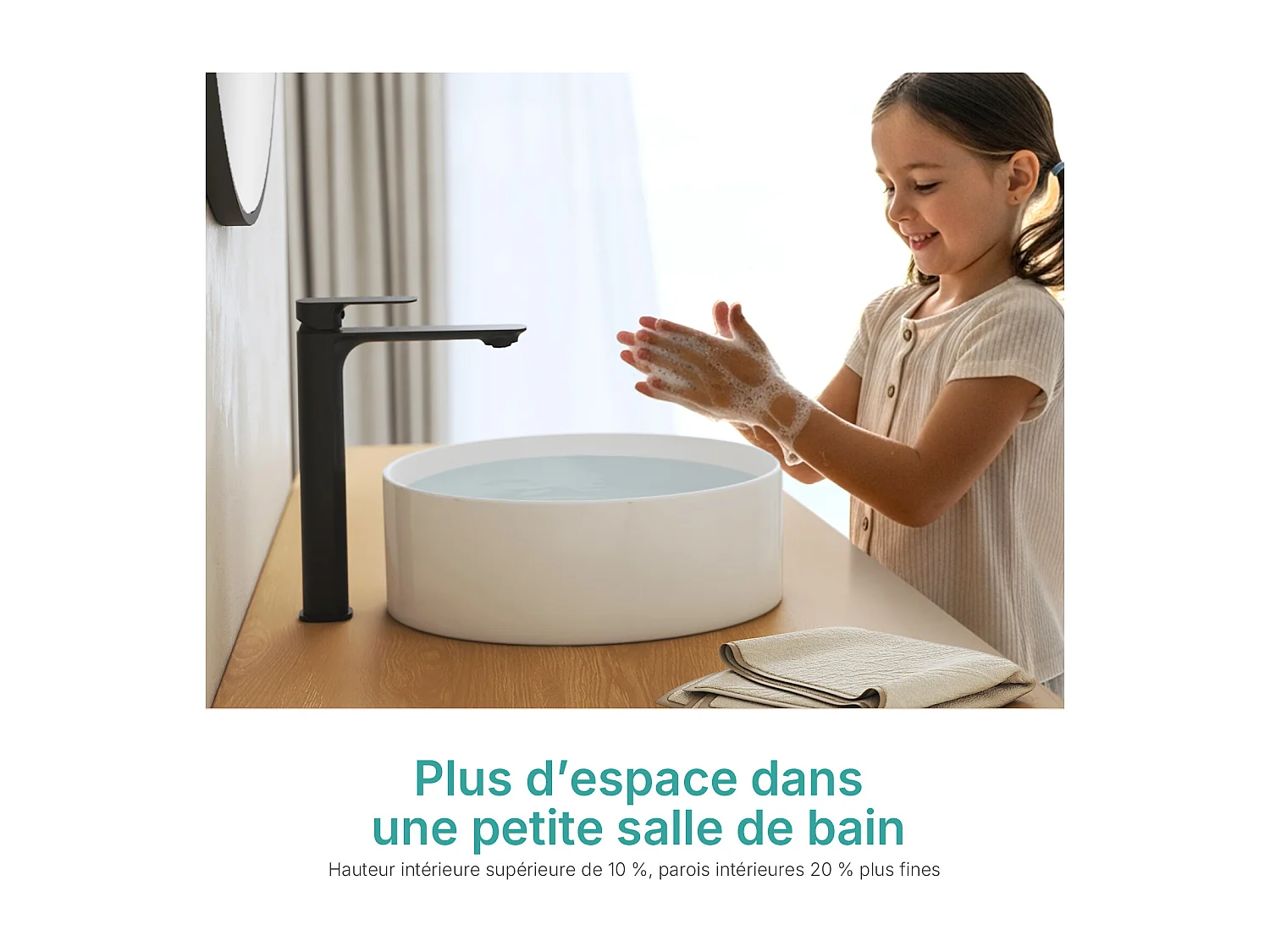 EMKE Ronde keramische wastafel voor op het aanrecht 352x352x112 mm, badkamerwastafel, wit